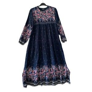Zenane Women's Maxi Dress Blue Floral Border Print Viscose 44 UE Boho